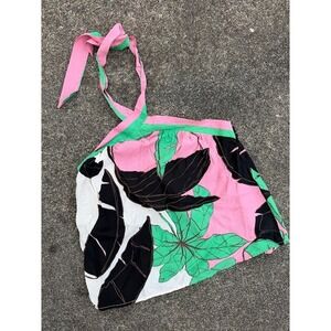 Sofia Jeans by Sofia Vergara Pink Green Tropical Leaf Halter Neck Top‎ Medium